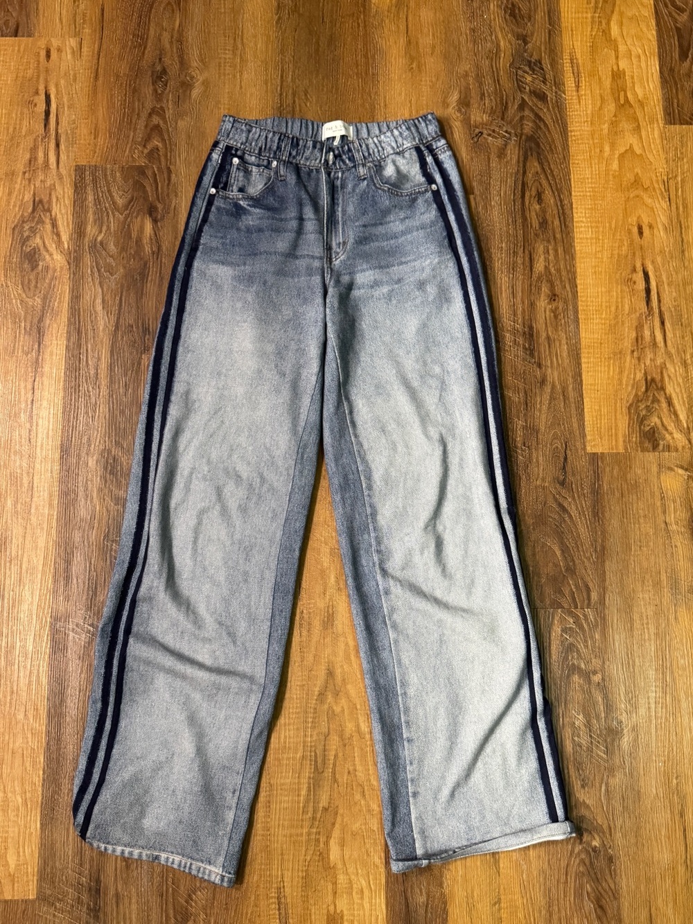 NWOT Rag & Bone Miramar Terry Wide Leg Track Pant In Coney XS denim printed